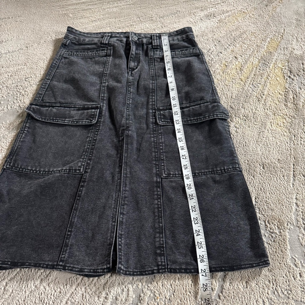 Sincerely Jules denim midi skirt jean Utility cargo pockets Washed Black slit 29 - Picture 6 of 7
